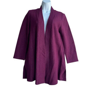 Kasper Boiled Wool Cardigan Burgundy Open Front Sweater Long Sleeve Women's Sz S
